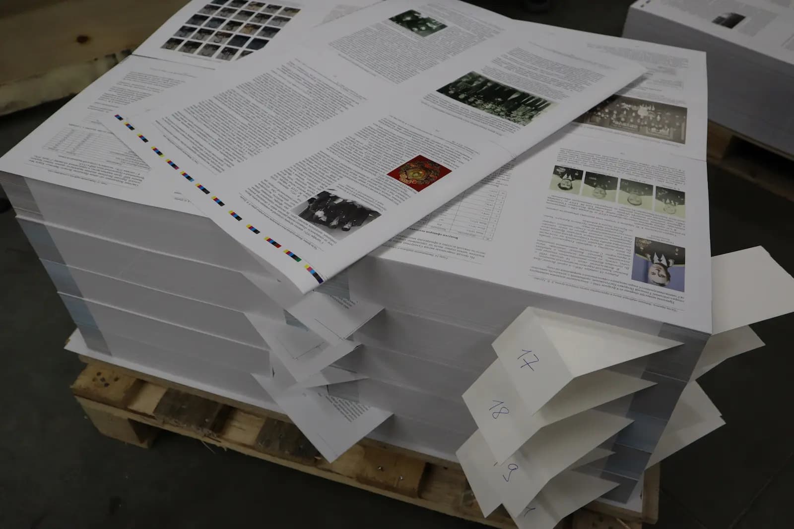 Порезанные печатные листы на паллете